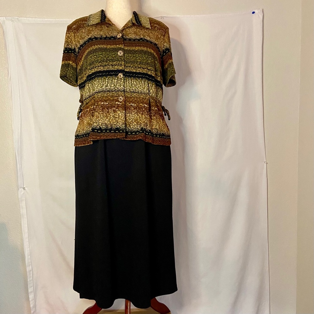 Positive Attitude 2 Piece Gold, Brown & Black Multicolored Dress Plus Size 18 WP